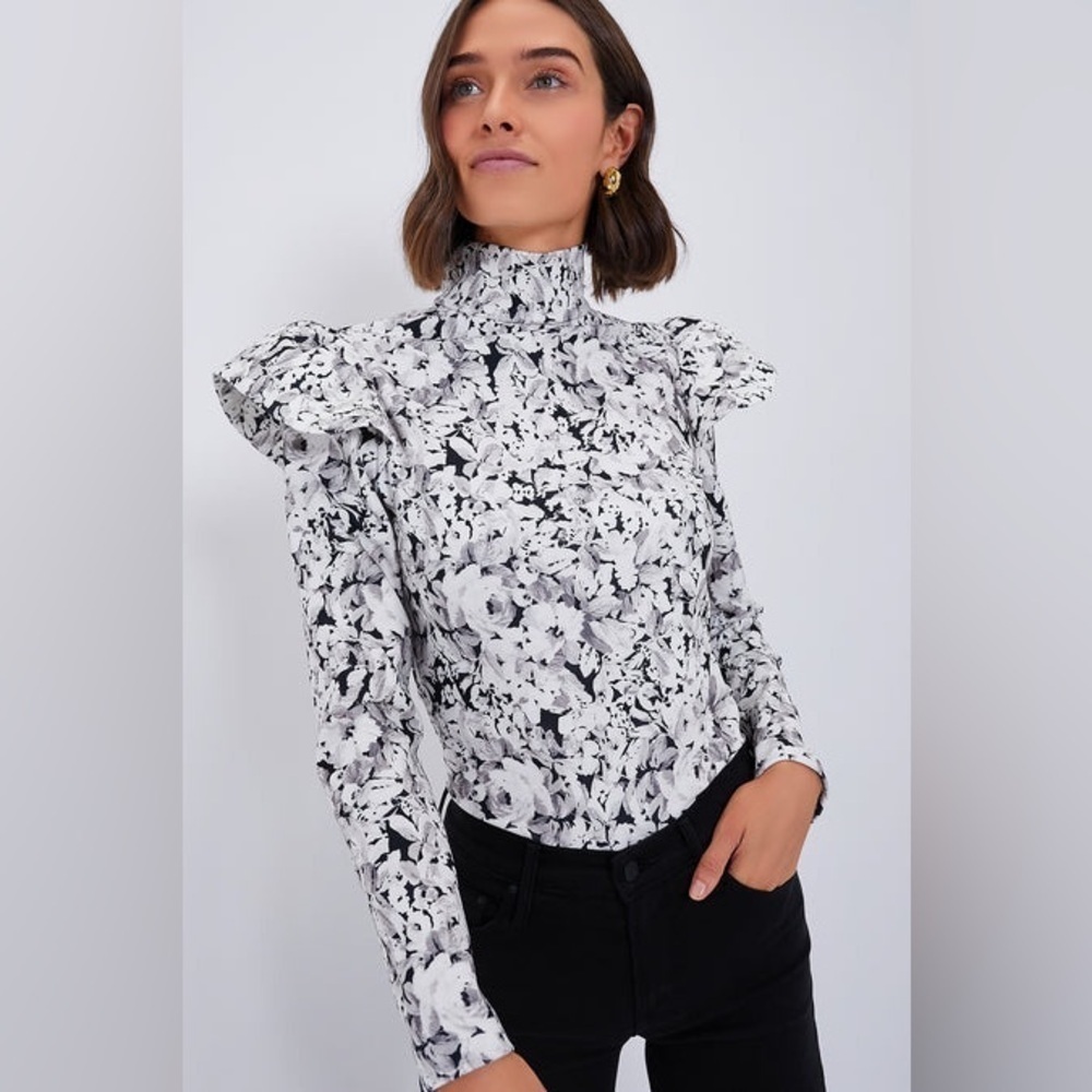 Tuckernuck Bowden Top Size XXL NWT Gray Gardens Ruffle Blouse High Neck